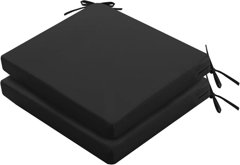 Summsun Outdoor Chair Cushions Set of 2: Waterproof & Color Fastness Seat Cushion for Patio Furniture - 22 x 22 x 3 Inch Chair Pads with Ties and Hidden Zipper - Patio Chair Cushion Replacement, Black - Image 1